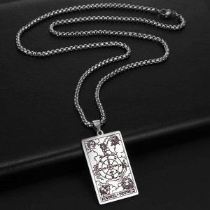 🆕Tarot Card Wheel of Fortune Pendant Stainless Steel Necklace